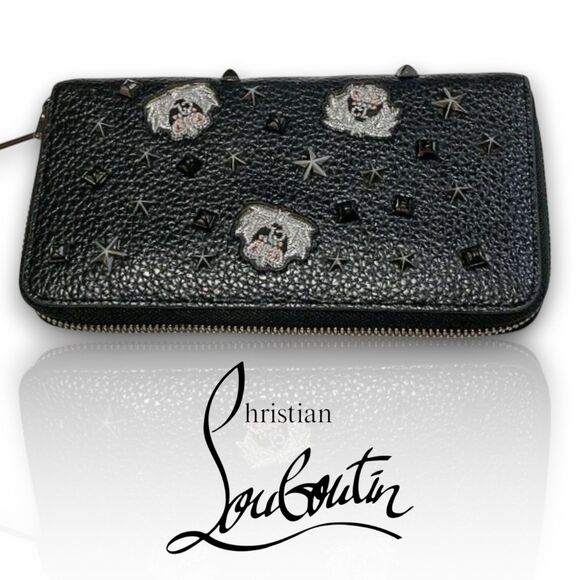 Christian Louboutin Handbags - Christian Louboutin Black Leather Star Studs Embroidered Panettone Long Wallet